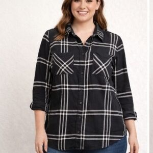 Divided Black and White Plaid Button-Down Shirt